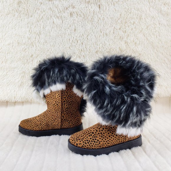 Chi Chi Cheetah Print Faux Fur Thick Lined Winter Boots - Picture 3 of 12